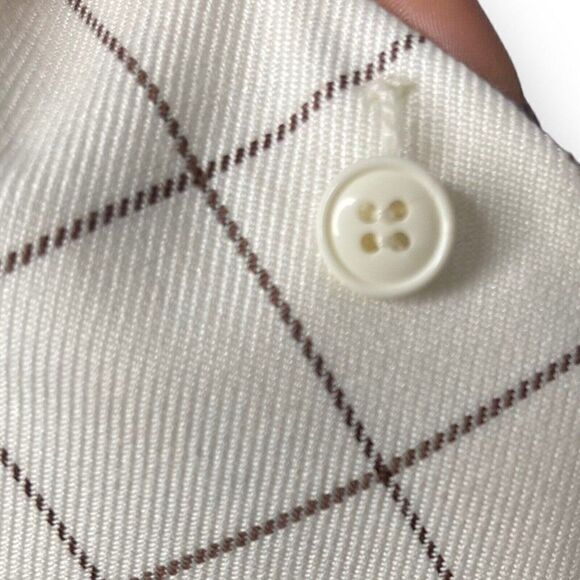 Vintage Kasper  ASL Womens Brown Cream Blazer Blouse Size Large Grid Print Top - Picture 9 of 11